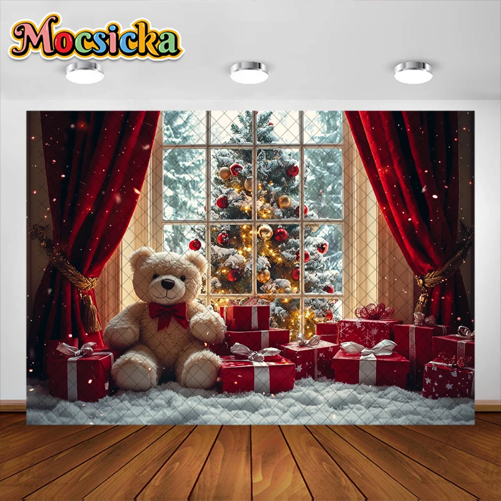 Mainan beruang lucu fotografi latar belakang liburan Natal perlengkapan dekorasi anak laki-laki perempuan potret foto latar belakang alat peraga Studio