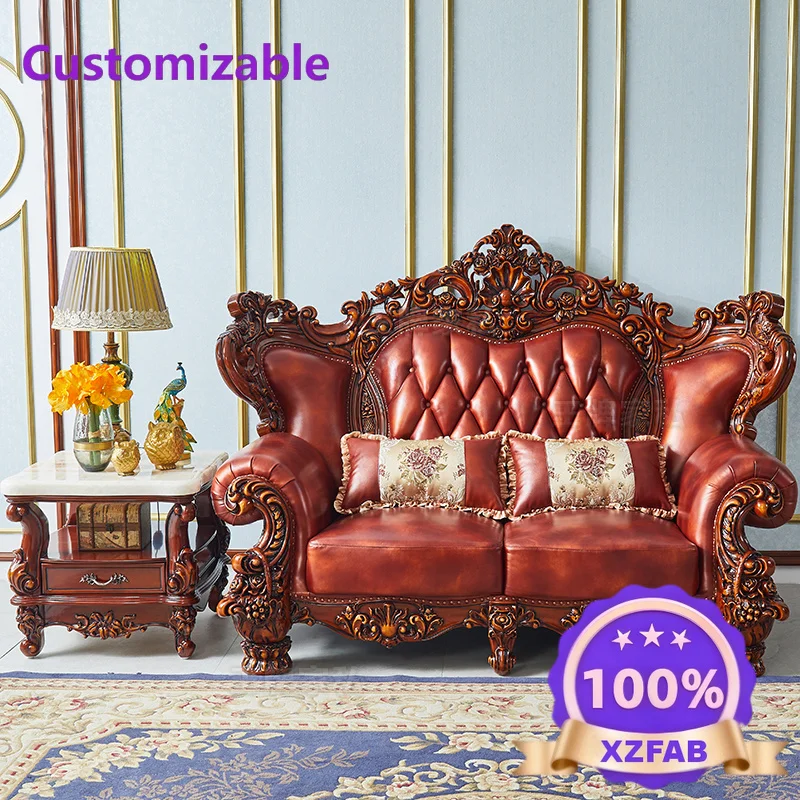 Factory Direct 2026 Sofa combination high-end large apartment villa living room luxury dark top leather sofa