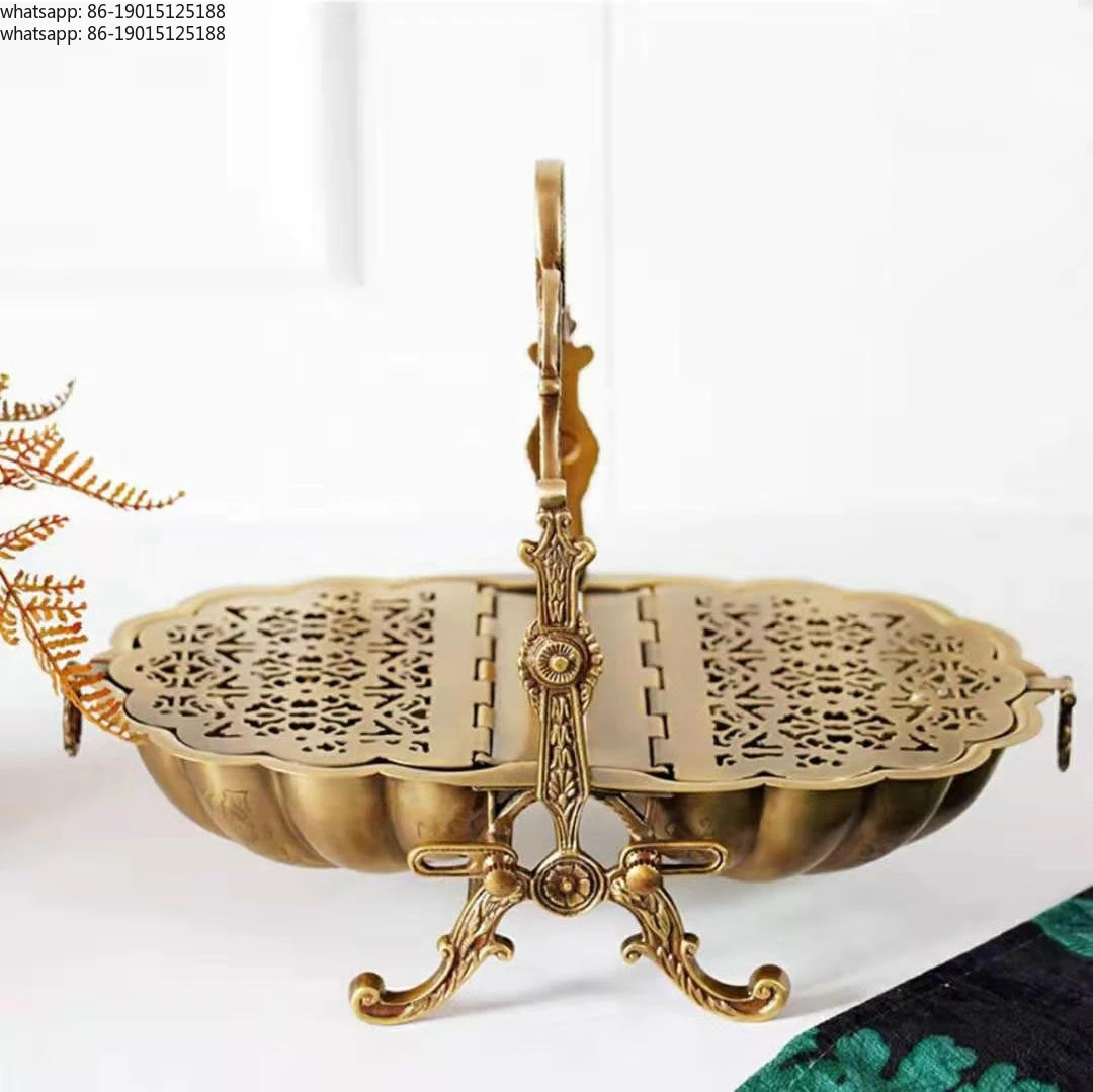 European American Indian imported brass luxury double cover folding dried fruit tray basket coffee table candy storage ornament