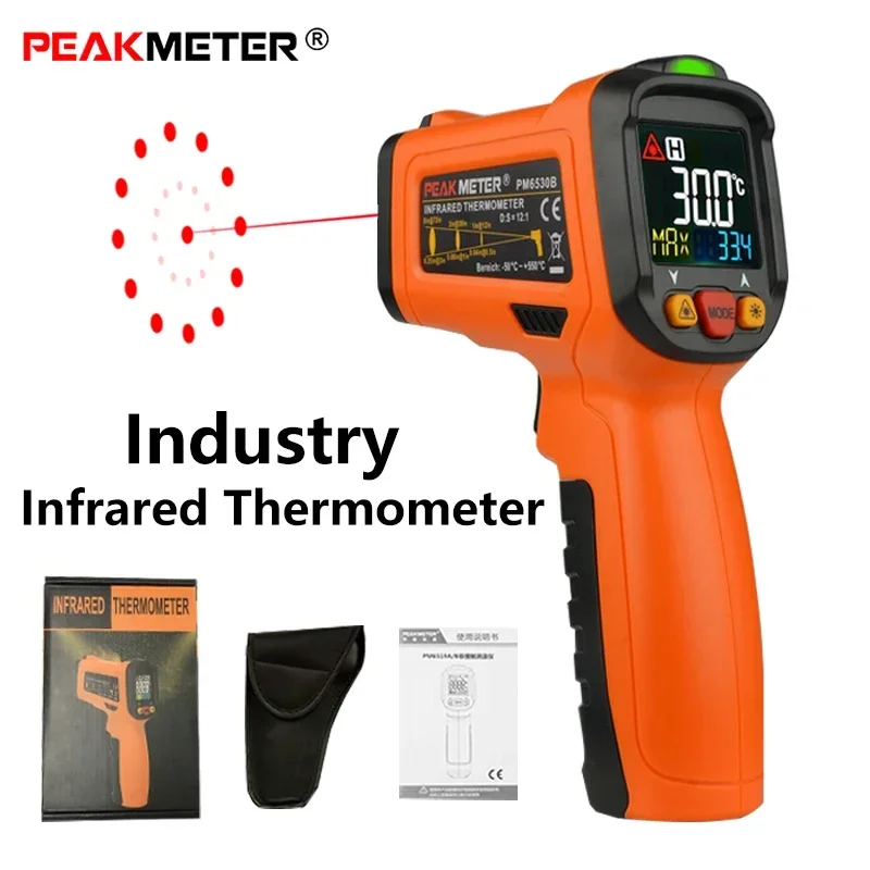 PEAKMETER PM6530B Infrared Thermometer Gun with Laser LCD Digital IR -50~800 Degree Non - Contact Temperature Meter