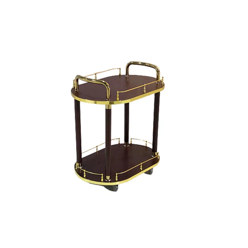 

Stainless steel round four-post wine truck removable cake dessert dining car bilateral handrails hotel storage truck