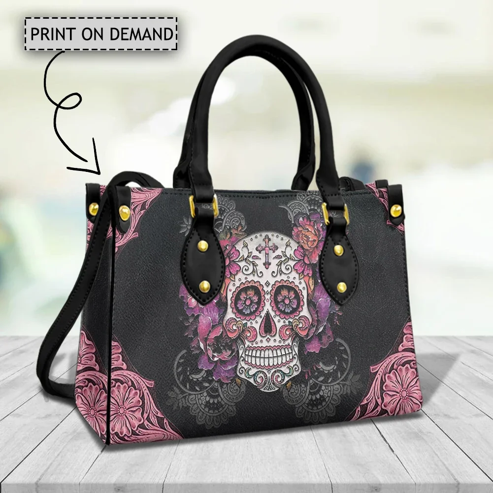 Cross Body Bags for Women Gothic Skull Design Luxury PU Leather Female Handbags Casual Tote Shoulder Bags Top-handle New Mochila