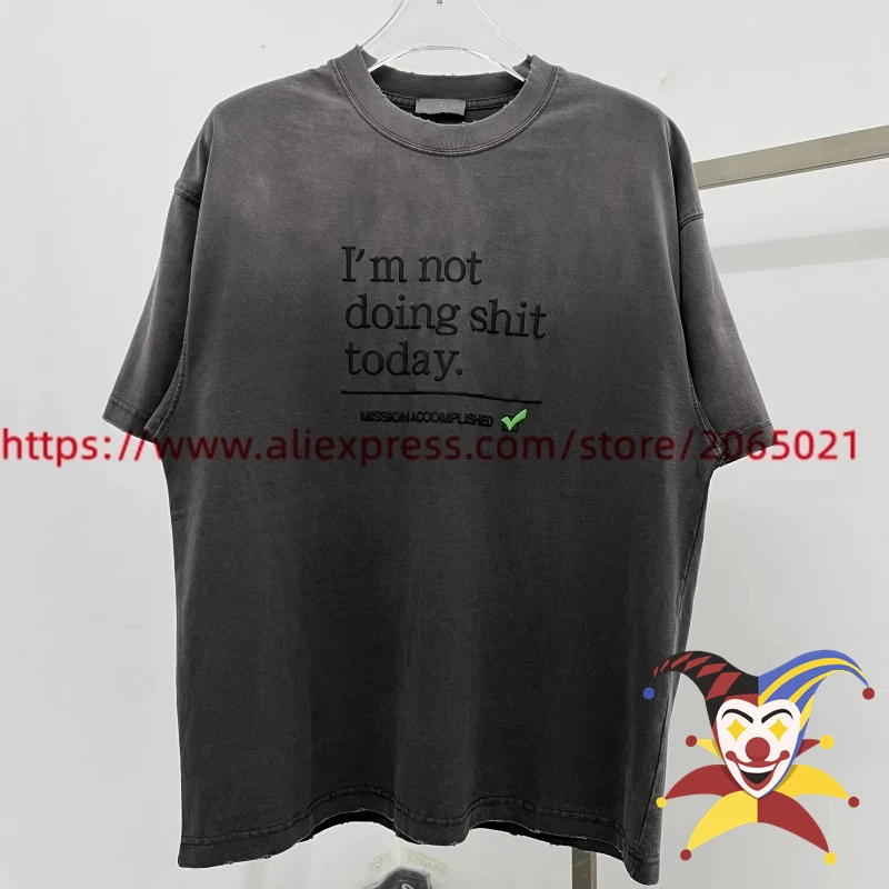 

Washed Gray Gradient Puff Print I Am Not Doing Shit Today T Shirt Men Women High Quality Top Tee T-shirt