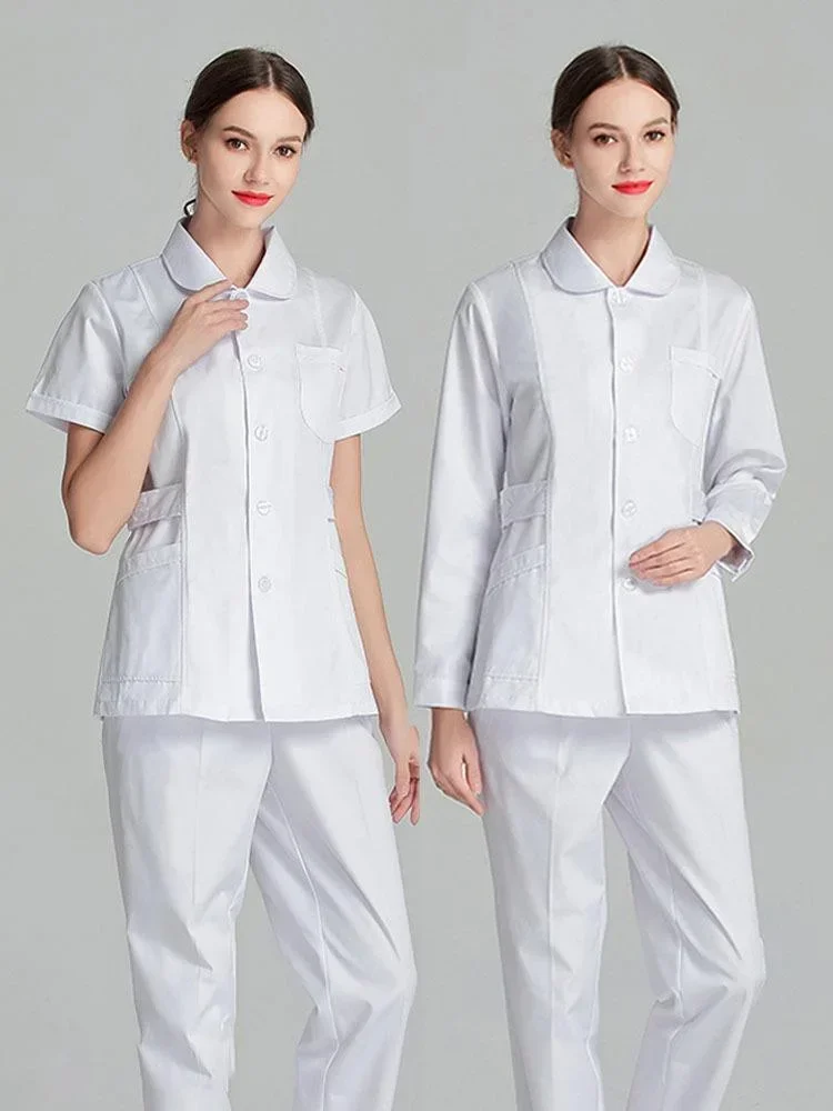 Azul manga longa scrubs top para mulheres, uniformes de enfermeira, jaleco, uniforme médico, outwear, roupas médicas, salão de beleza, 2024