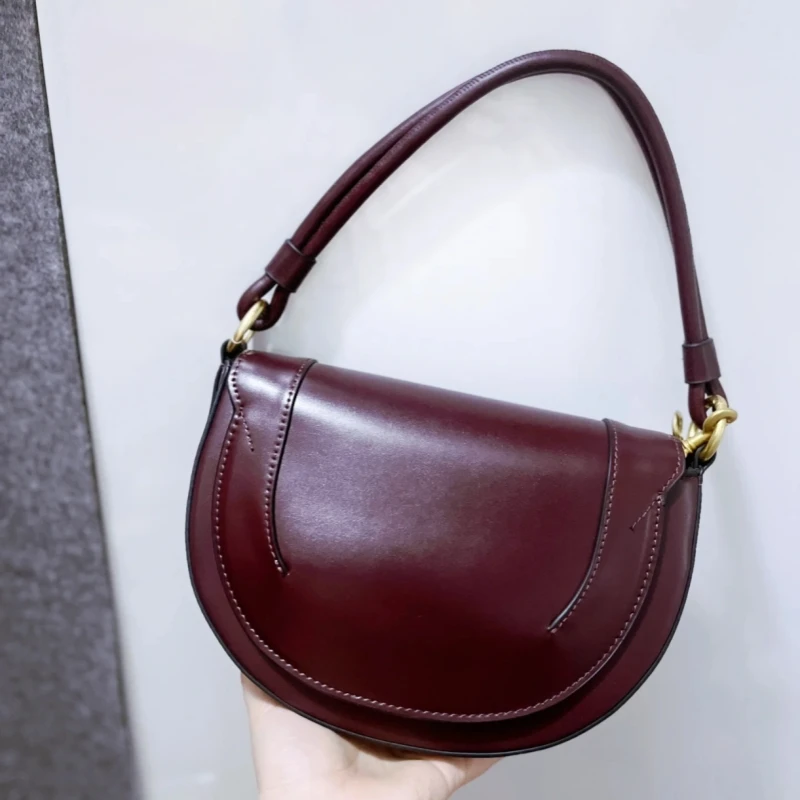 

2025 New Arrivals Women Vintage Saddle Shoulder Underarm Bag Solid Color Design Armpit Bags for Women Wide Strap Crossbody Bag