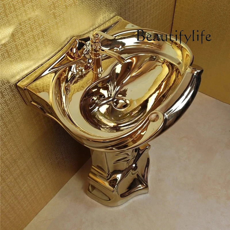 

умывальник Керамический золотой умывальник Золотой рельефный художественный умывальник от пола до потолка