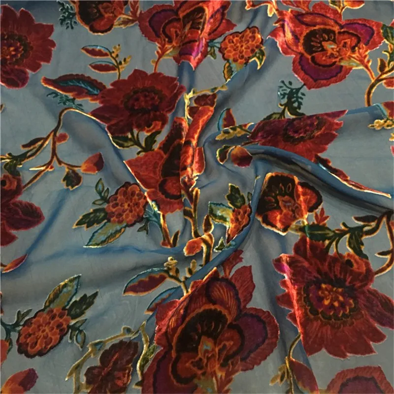 Imitation Silk Base Fabric Hollowed-out Crushed Flower Velvet FabricSilk Velvet Fabric