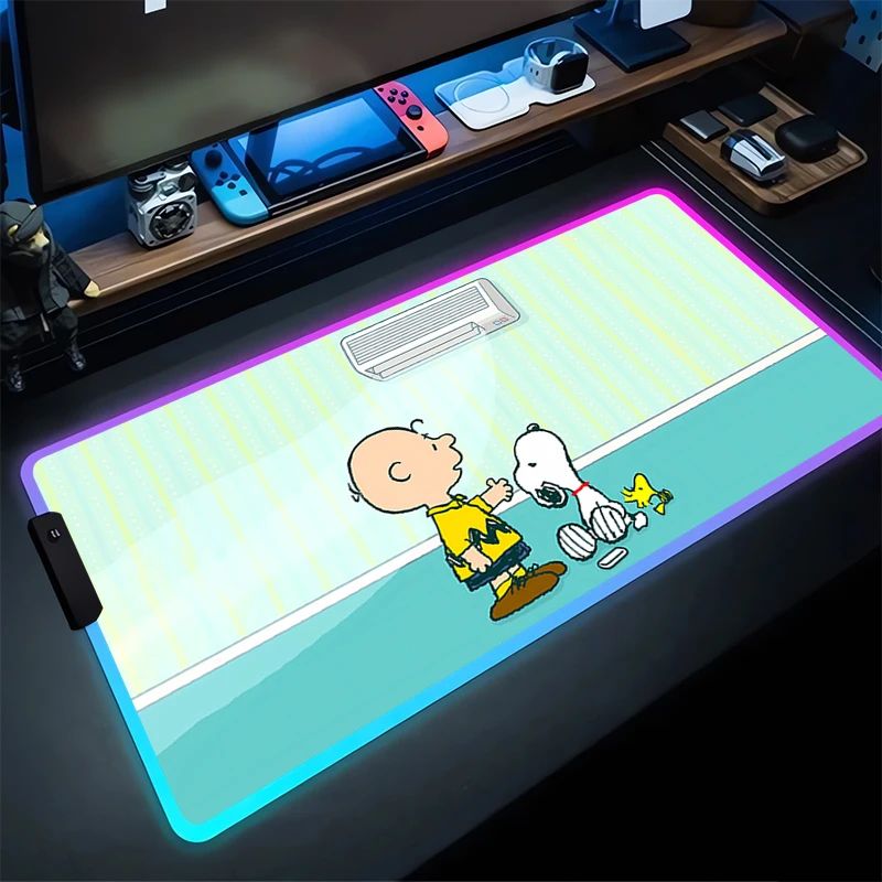 RGB Large Gaming Mouse Pad S-Snoopy Laptop Mat Gaming Mousepad Backlit Keyboard Gamer Table Pads Kawaii Home Decor ground mat