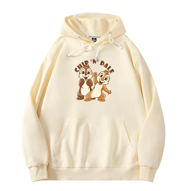 Disney Chip Dale hoodie pocket top women\'s cartoon new autumn and winter hooded loose cute V-neck sweater jacket