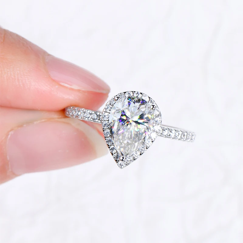 RAPRGOLD Pear Cut Moissanite Halo Engagement Rings for Women 925 Sterling Silver Ring Diamond Promise Wedding Band Jewelry Gifts