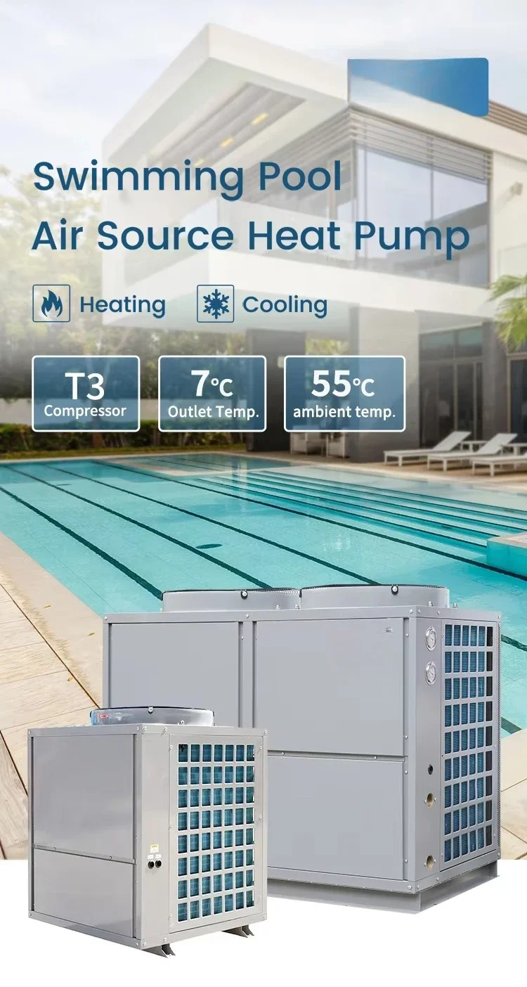 WiFi Controlled Air Source Heat Pump for Commercial Swimming Pool Heaters and Chillers