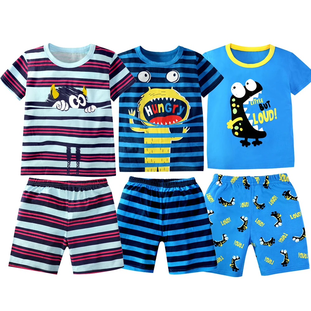 Animal Catoon Summer Short Sleeve Cotton Boys Pajamas Sets Dinosaur Kids Pyjamas Children's Sleepwear Nightwear for 2 to 8Yrs