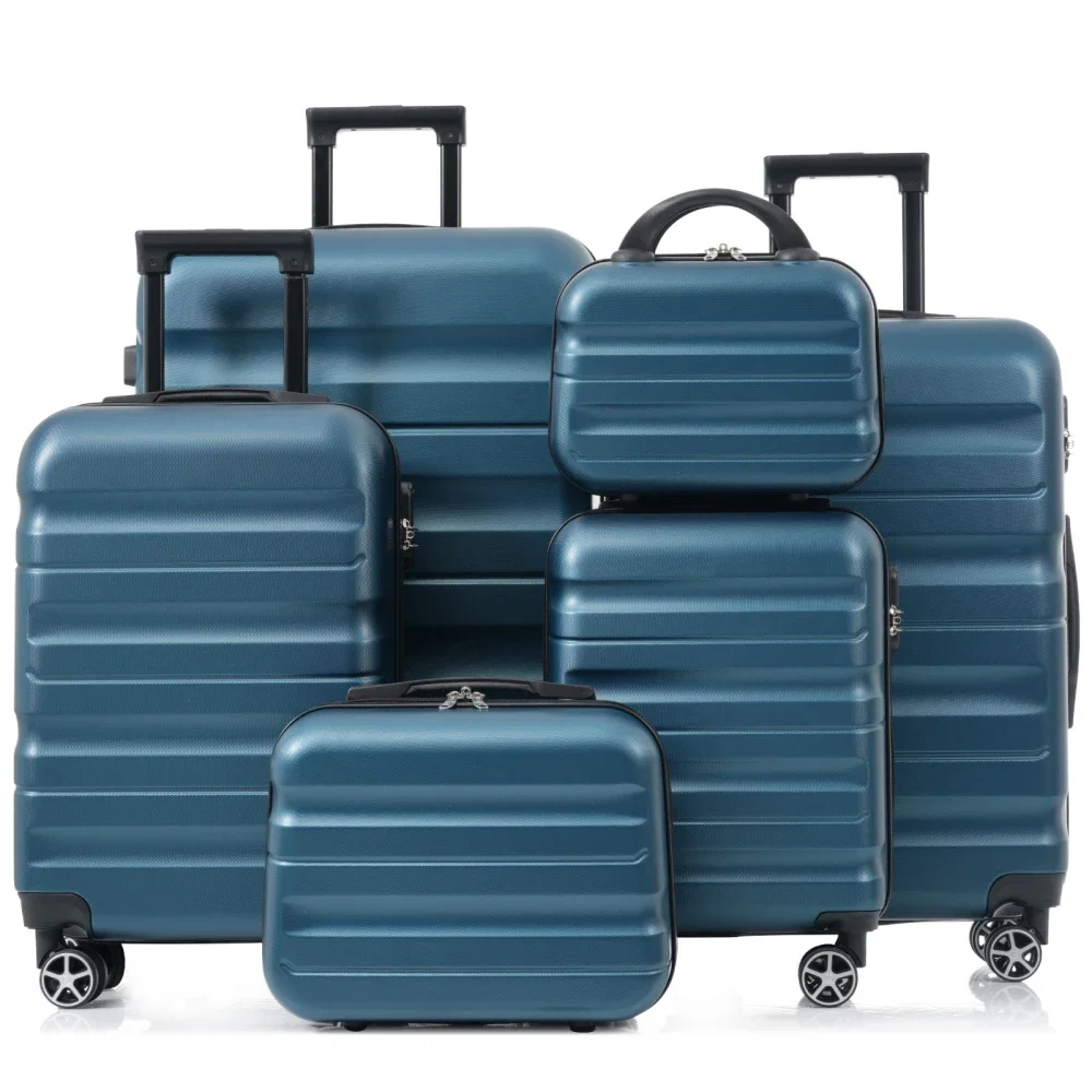 

6 Piece ABS Hard Shell Luggage Set Lightweight Durable Suitcase Double Spinner Wheels Carry On Check In Travel Business