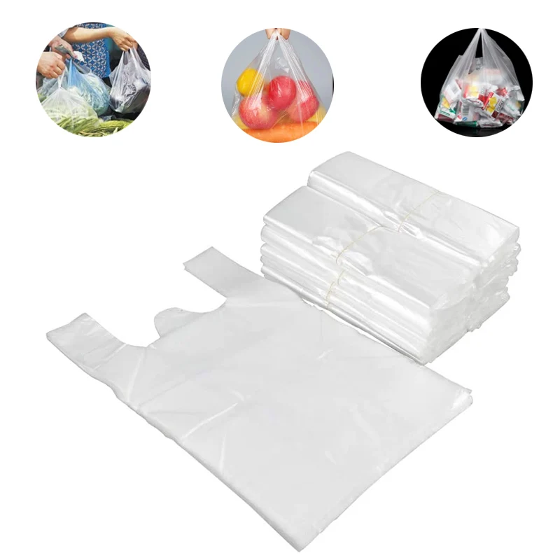 300pcs~100pcs Plastic T-Shirt Retail Shopping Design Supermarket Bags Handles Packaging,