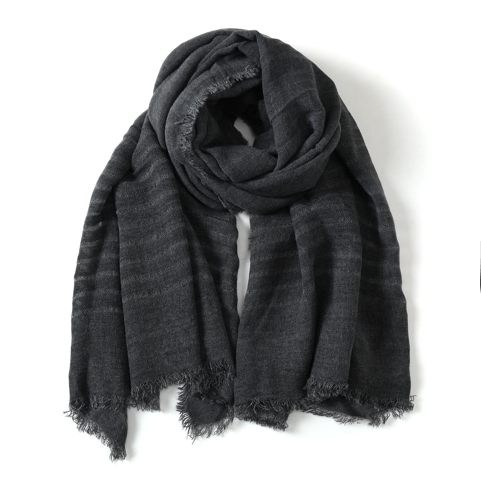Immagine 5: Sciarpa da uomo in cotone e lino a righe traforate, alla moda, tie-dye, calda, con nappe corte, accessorio maschile, bufanda, muffler