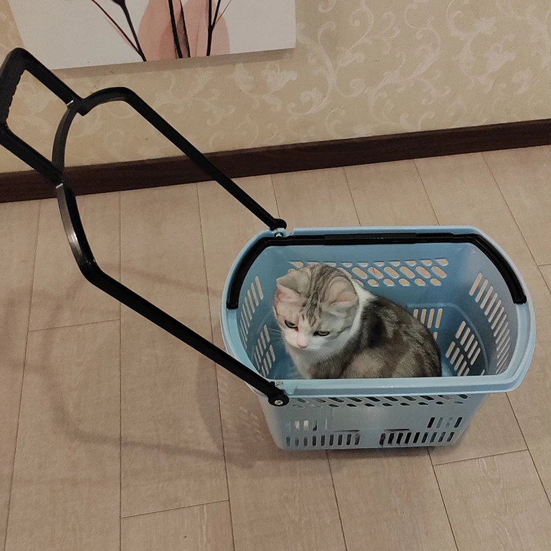 Thickened Pull Rod Pet Stroller Shopping Basket Handheld Outdoor Traveler Small Cart Pet Transport Device Plastic Material
