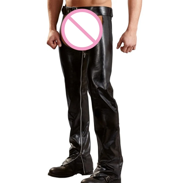 مفتوح المنشعب بولي Leather الجلود فضفاض السراويل الطويلة مثير رجل Tpen بعقب كلوبوير مثلي الجنس المثيرة ضيق الملابس الداخلية ملهى ليلي القطب الرقص بنطلون #1