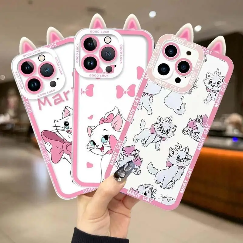 3D Ears Cute Disney Marie Cat Phone Case For Xiaomi Redmi Note 13 Pro 5G 12 4G 12S 13C 12C 10C 11 10 10S 11S 9S 9 8 A2 Plus A3