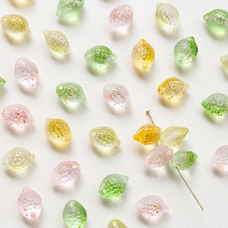 6pcs Glass Gold Color Foil Lemon Fruit Fresh Perforated Beads Diy Handmade Jewelry Earrings Necklace Bracelet Accessories