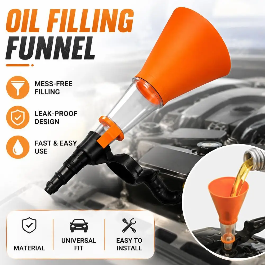 

Universal Car Engine Oil Funnel Clip-on Vehicle Fluid Transfer Funnel Spill-proof Auto Maintenance Tool Oil Change Tool
