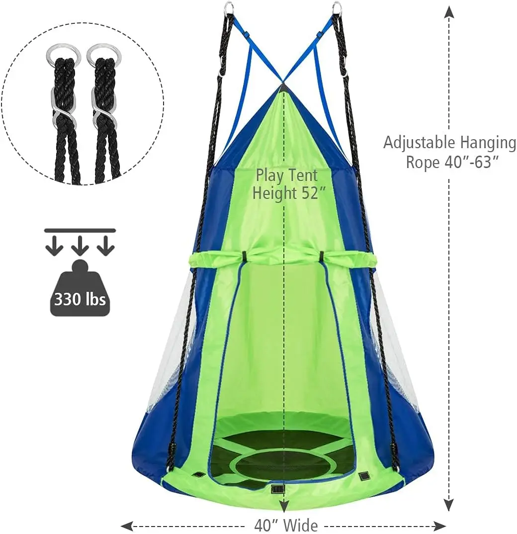 2 in 1 Kids Detachable Hanging Chair Swing Tent Set, Hammock Nest Pod Hanging Swing Seat for Boys/Girls, Children Outdoor Indoor