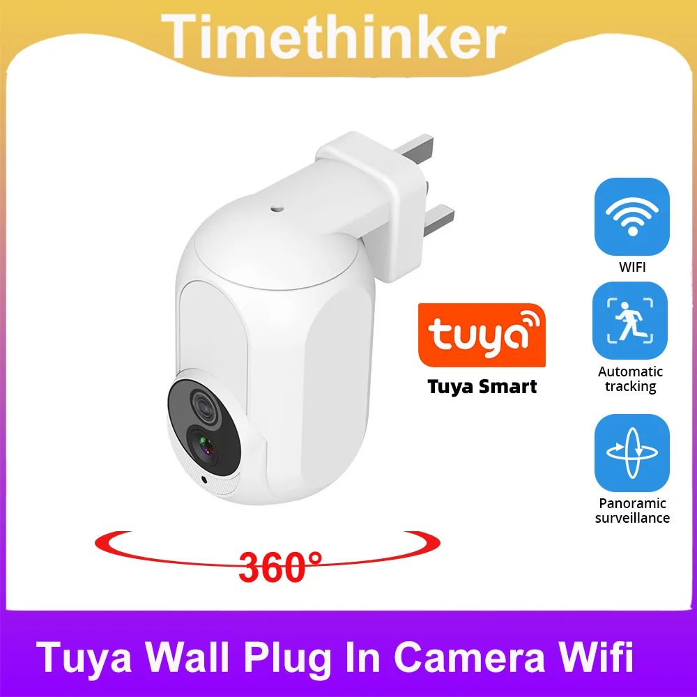 tuya wall plug in camera cameras ip vigilancia protecao de seguranca domestica visao noturna lampada led wifi 360 1080p 01