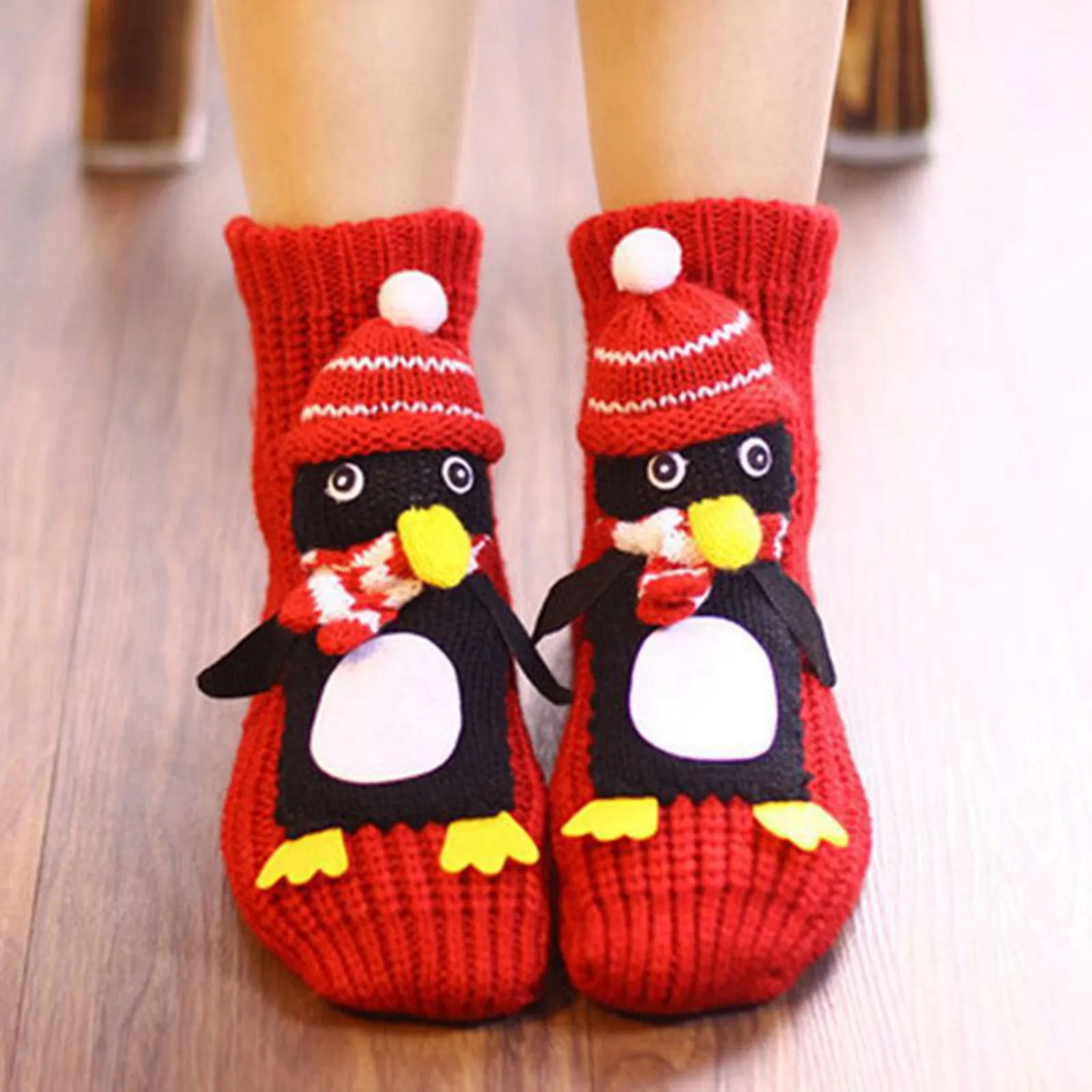 Women'S Fashion Cartoon Wool Socks Winter Thickened Warm Home Socks Thick Knit Christmas Socks Casual Non-Slip Floor Socks