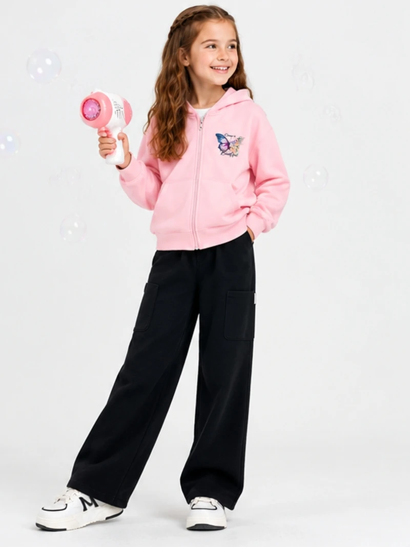 Kinder-Modeschichtmantel mit Schmetterlings- und Blumenmuster, langärmeliges Kapuzenoberteil für Mädchen, Herbst-Baumwoll-Sweatshirt, Größe 5-14T – Detail 7