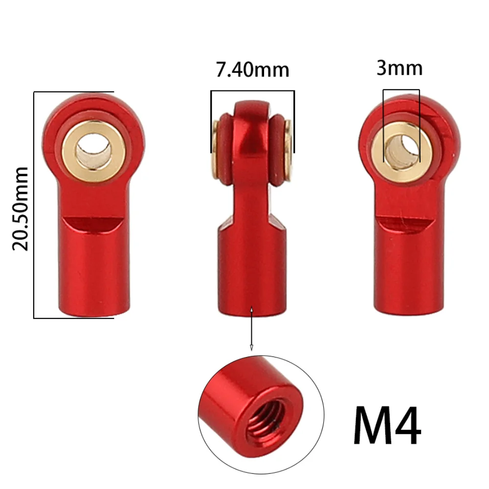 1/5/10szt Końcówka drążka kulowego ze stopu aluminium M4 do gąsienic RC Długość 20mm SCX10 D90 D110 TRX-4 Upgrade Parts