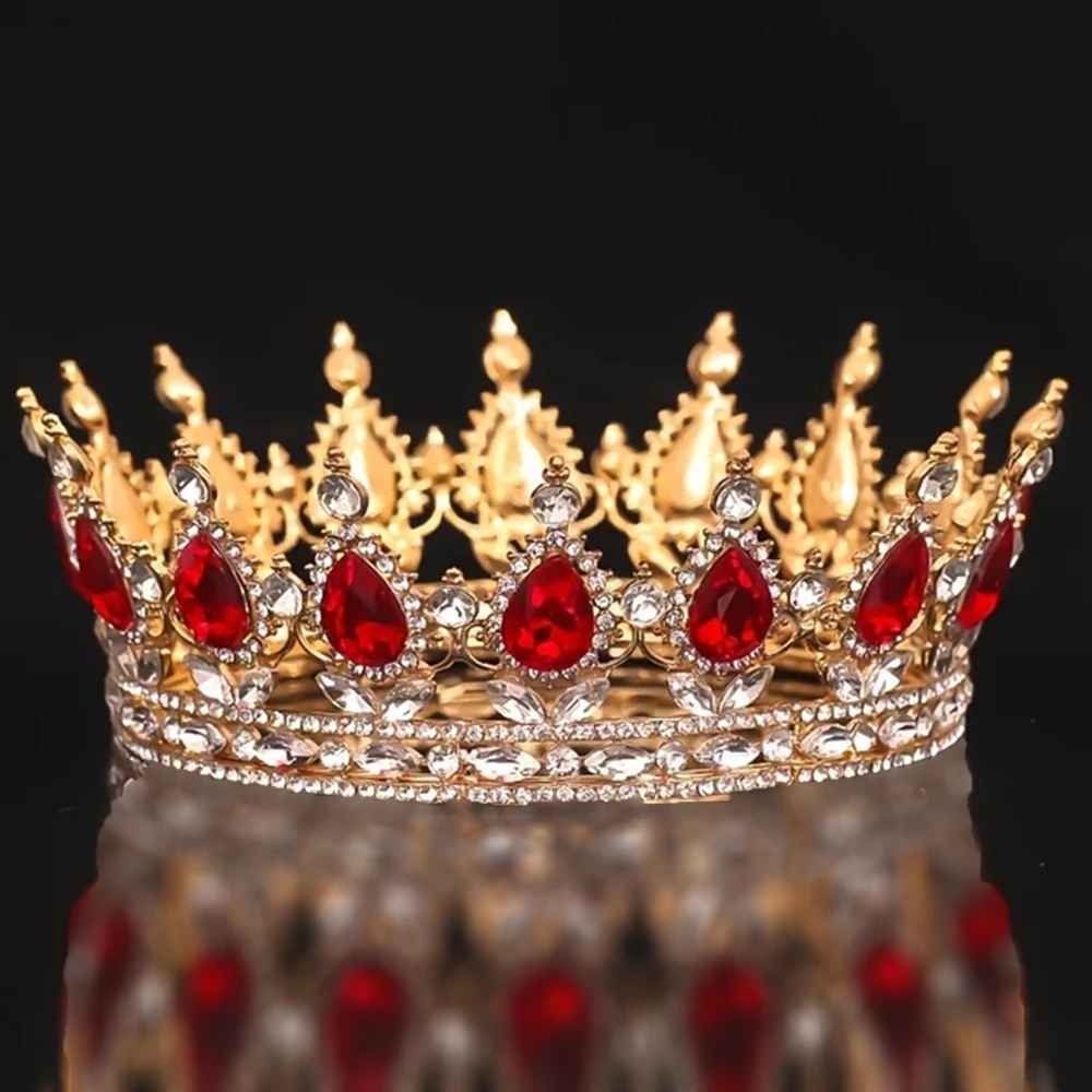 Baroque Red Crystal Tiaras And Crowns Prom Rhinestone Bridal Diadem Crown Taira For Women Wedding Hair Accessories Jewelry Crown