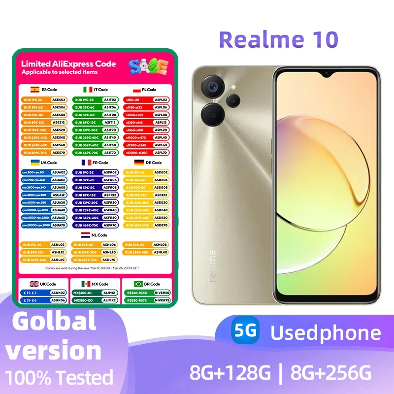 Realme 10 5G Android 6.6 inch Screen ROM 256G All Colours in Good Condition Unlocked used phone