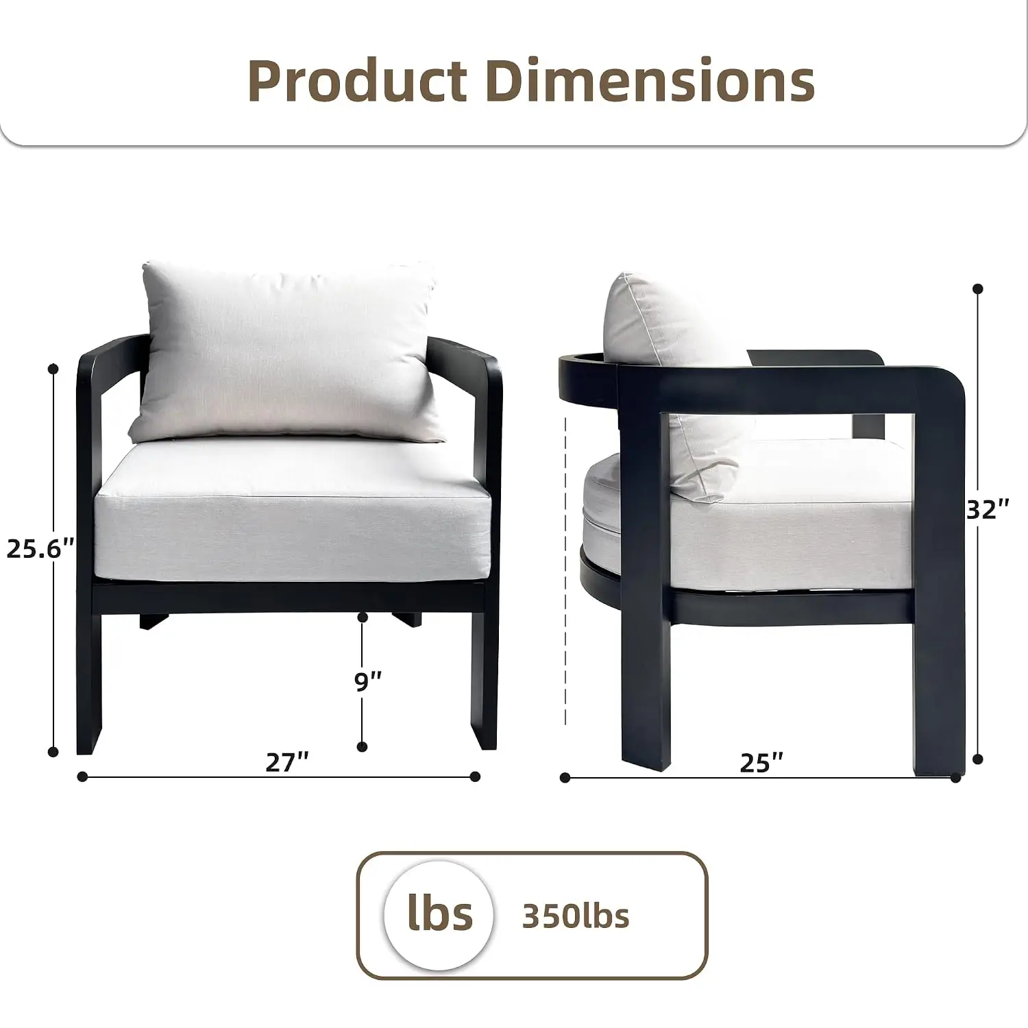 Metal Outdoor Patio Chair Set 2PCS with 6 Inch Cushion White, Customized