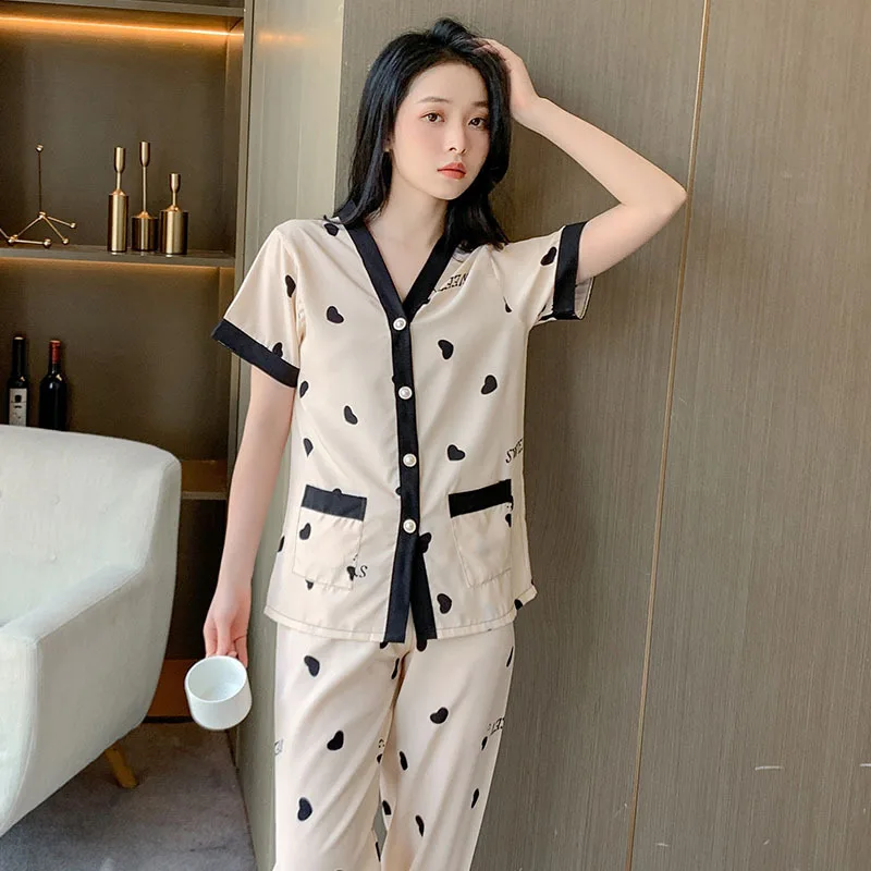 Cute Women\'s Pajamas Set Summer Casual Pajamas Short Sleeve Sleepwear Home Clothes Nightwear Pyjamas for Women Trousers Sets