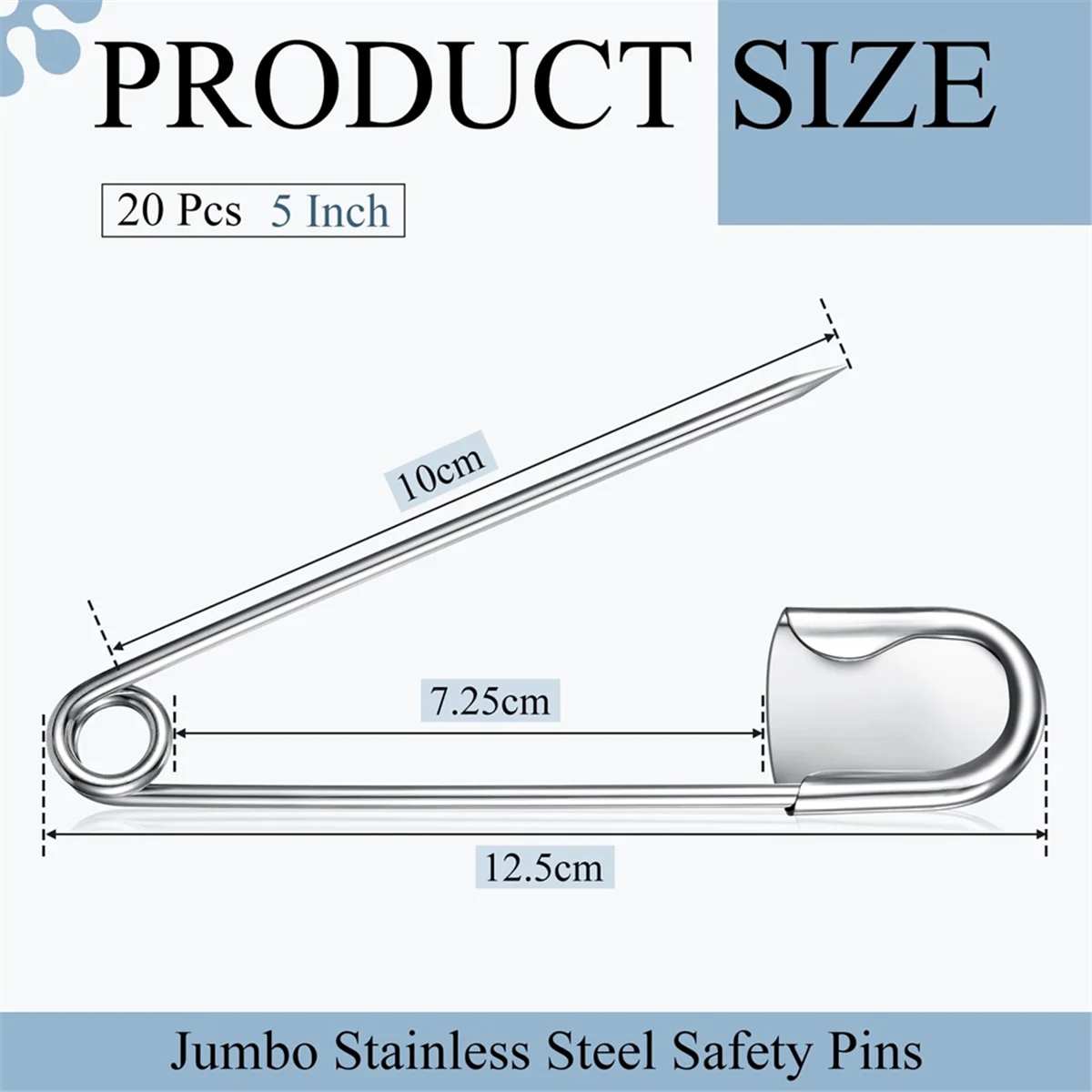 20 Pcs 5 Inch Jumbo Stainless Steel Safety Pins Large Heavy Duty Huge Strong Laundry Pins for Upholstery Sewing Quilting