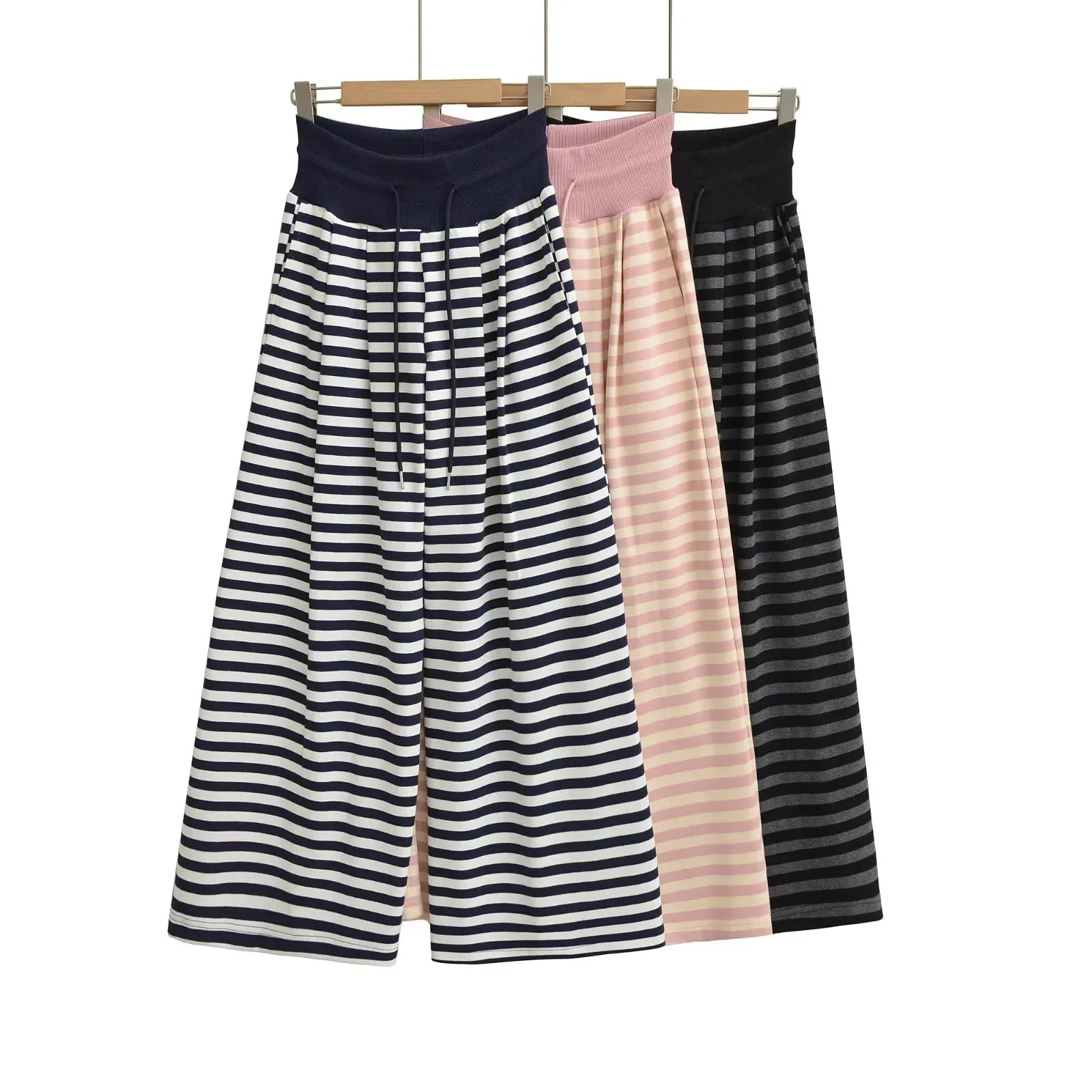 Pantaloni a righe per la casa stile pigro Pantaloni lunghi Donna Autunno Nuovo Cravatta a vita bassa con coulisse Pantaloni versatili dimagranti casual a gamba larga NVB5