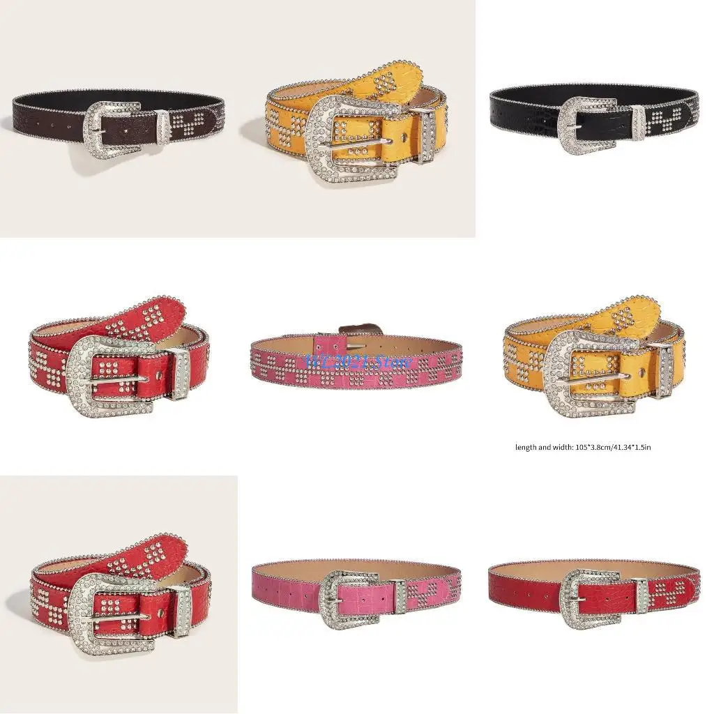 

G5GC Girl Waist Belt Rhinestones Waistband Beaded Trim Rivet Studded Waiststrap