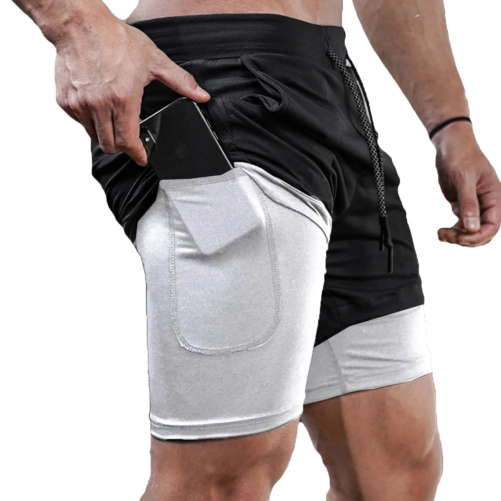 Mens 2 in 1 Running Shorts Summer Athletic Gym Workout Performance Shorts with Towel Loop Pockets Stretchy Quick Dry