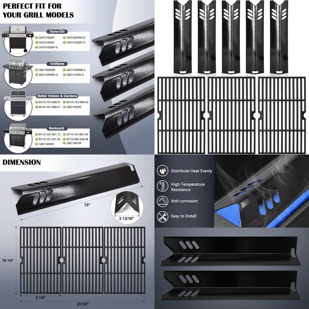 

Grill Replacement Parts for 5 Burner DynaGlo Models, Compatible with Backyard Grills and Uniflame Grills, Heat Plates Included