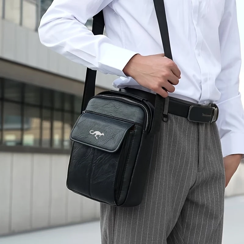 Compact Retro Men's Crossbody Bag, Lightweight Faux Leather Shoulder Purse with Top Handle, Great for Outdoor & Trips