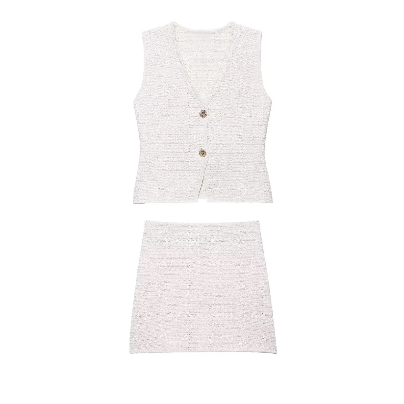 

MYST&ZA2025 new summer women's casual fashion knitted V-neck sleeveless textured vest vest top + mini skirt