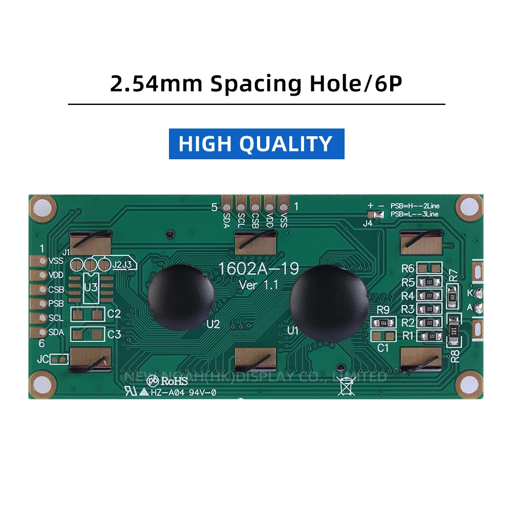 Russian BTN Black Film Blue 1602A-19 Character Dot Matrix Screen 02X16 LCD 5V Controller AIP31068 IIC I2C Serial Port Screen