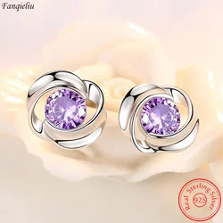 Solid 925 Sterling Silver Woman's High Quality Fashion Jewelry Spiral Crystal Stud Earrings FQL23671