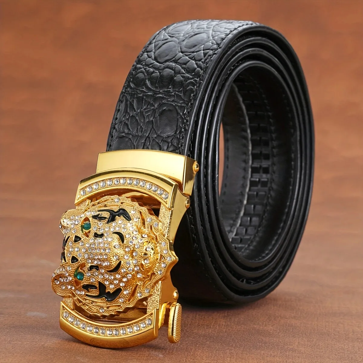 New Men'S Automatic Buckle Belt, Alligator Bone Belt With Alloy Tiger Buckle, Exclusive Belt For Successful Men