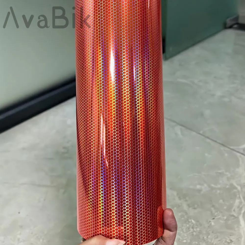 

Оранжевая лазерная сотовая пленка для тонировки фар автомобиля, меняющая цвет, виниловая пленка, наклейка на задний фонарь для модификации автомобиля