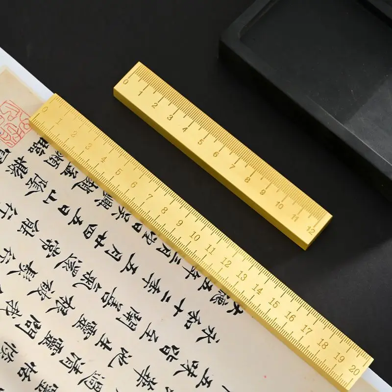 

Vintage Solid Brass Paperweight Chinese Brush Holder Press Rice Paper Metal Brass Scale Drawing Ruler Calligraphy Paper Weight