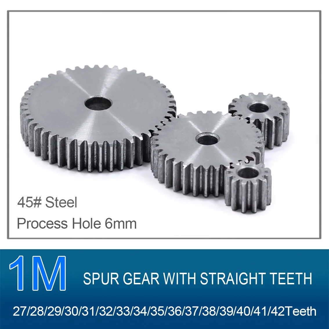 1Pcs 1Mod 45# Steel Spur Gear 27/28/29/30/32/33/34/335-42Teeth Hole 6mm Thicknees 10mm Cylindrical Flat Gears Tooth Pitch 3.14mm