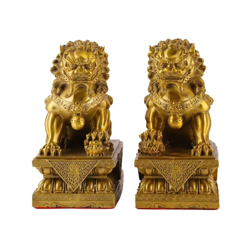 Copper lion ornaments, a pair of Beijing lions for home and office decoration