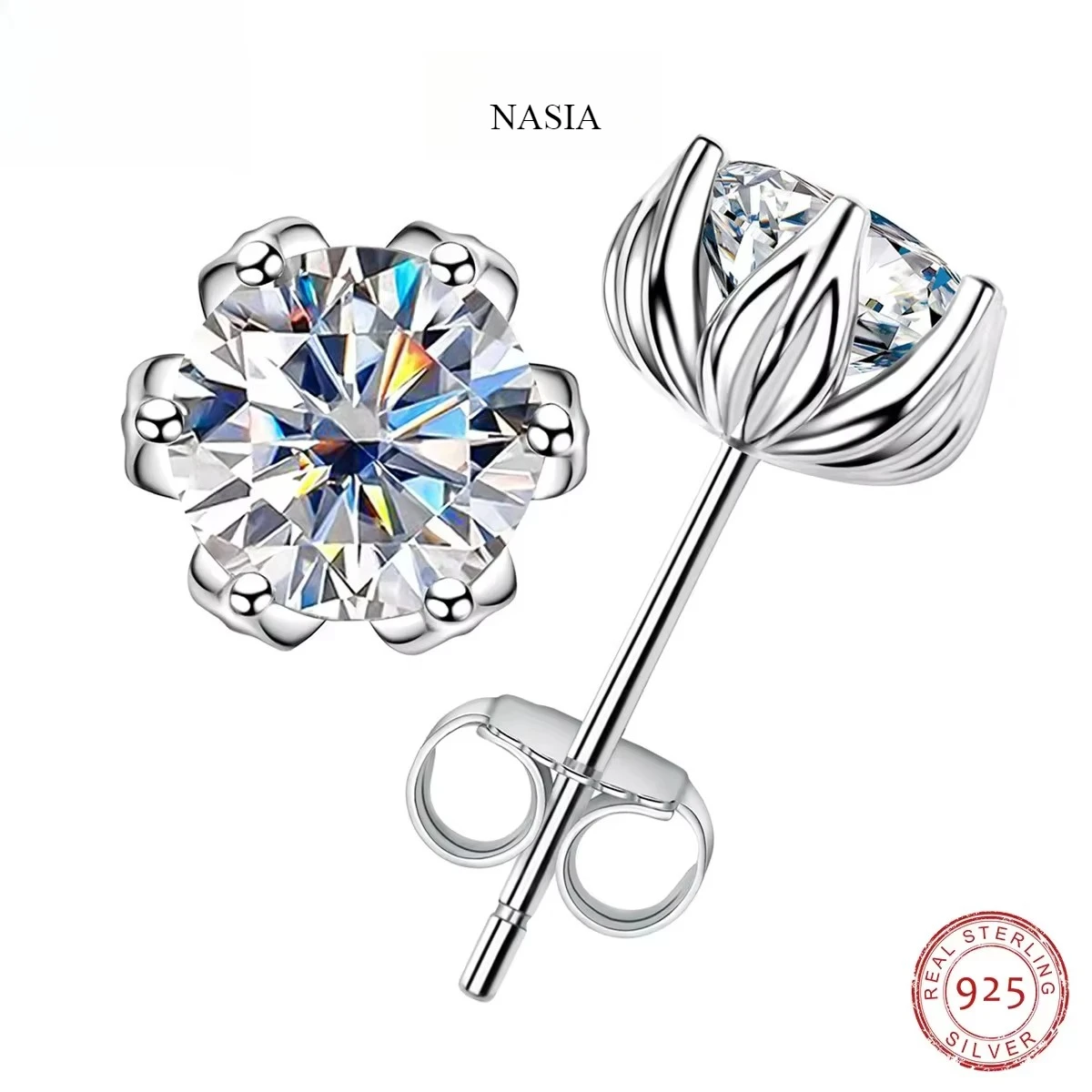 NASIA2cttw D Color Moissanite Diamond Lotus Stud Earring S925 Sterling Silver Flower Earrings For Woman Gifts Wholesale 2026
