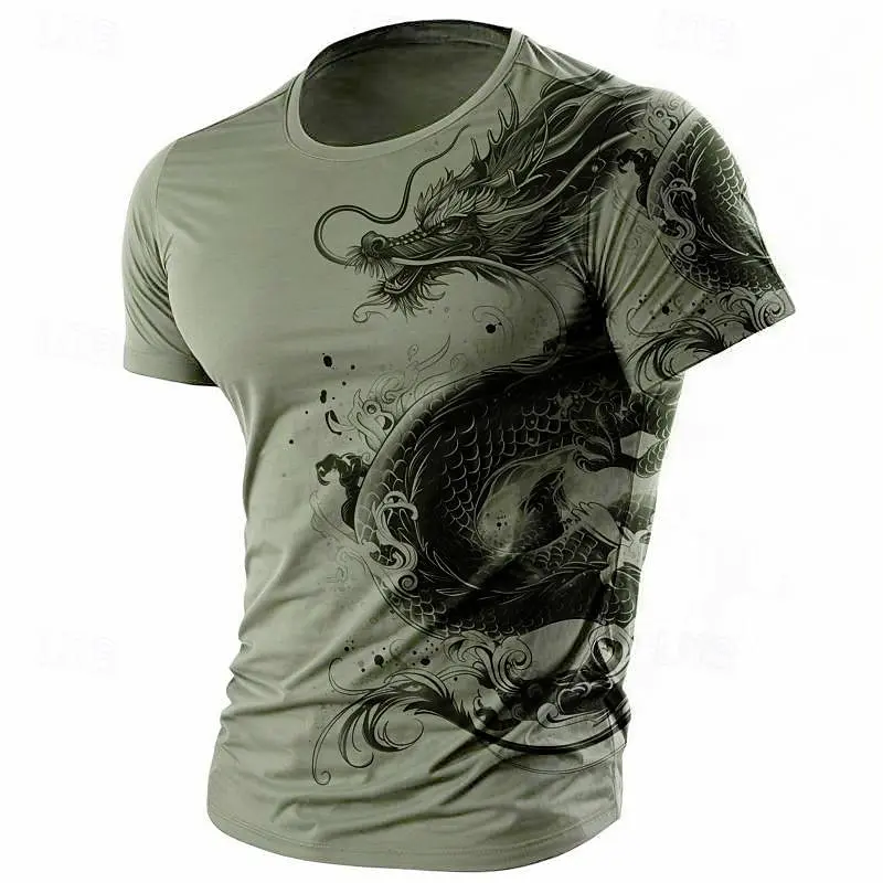 Men's Powerful Dragon Print T-Shirt – Traditional Asian Myth Graphic Tee for Strong Outfits & Casual Daily Wear & Fashion Looks
