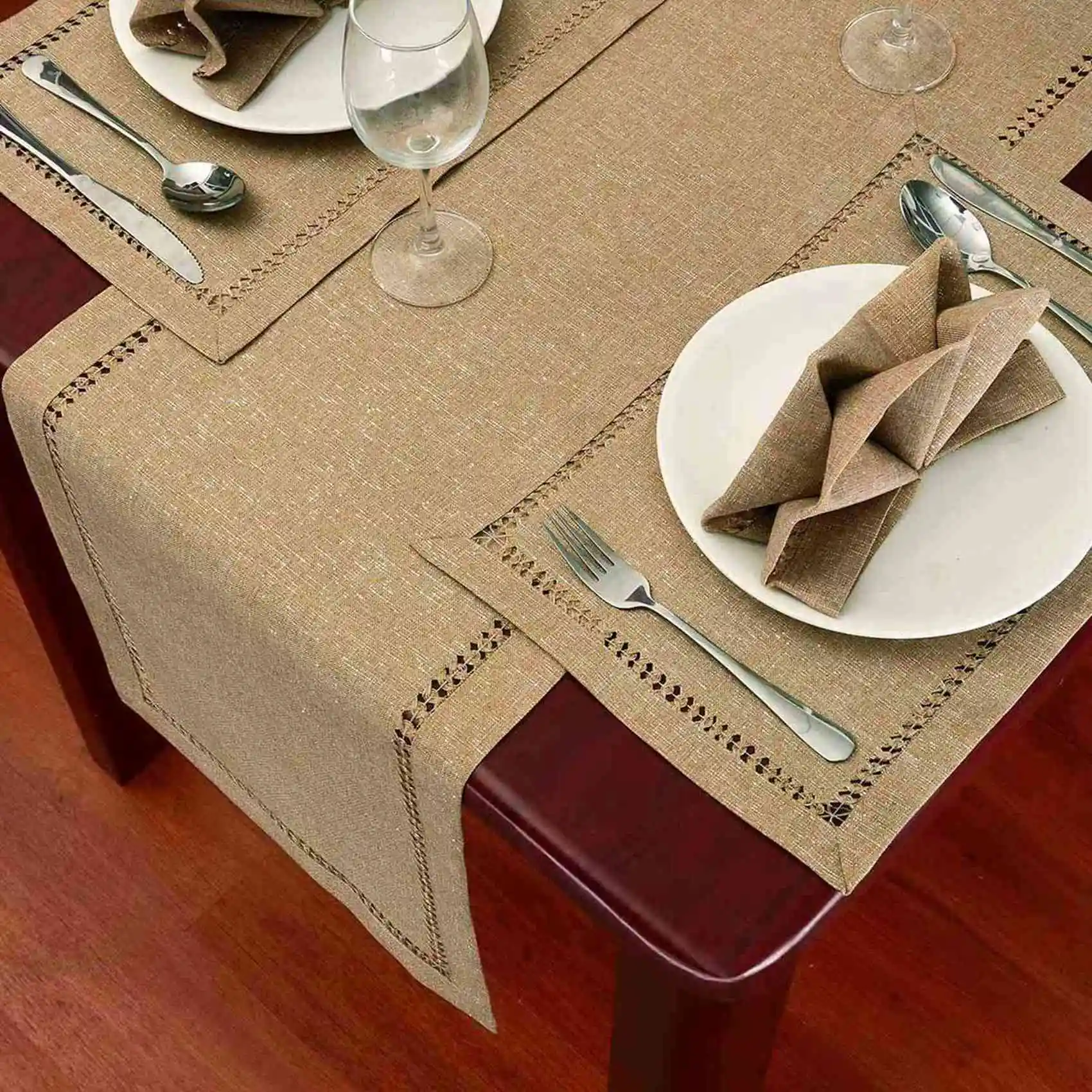 

*A91P 2X Hand Hemstitched Dining Table Runner Dresser Scarves, Silver Thread Interweaving (Light Gray, 12 x 72 Table Runners)